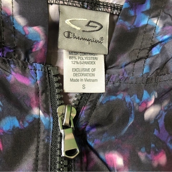 NEW - CHAMPION - Black, Purple & Blue Lightweight Hooded Windbreaker- Size Small - Picture 4 of 6